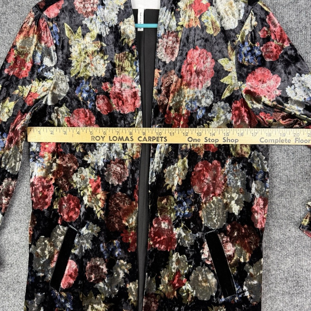 BCBGeneration Burnout Velvet Floral Jacket Medium Open Front Ruffle Bell Sleeve - Picture 3 of 11